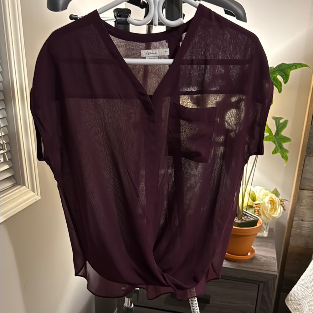 Reitmans Plum Purple Relaxed Tie Front Blouse